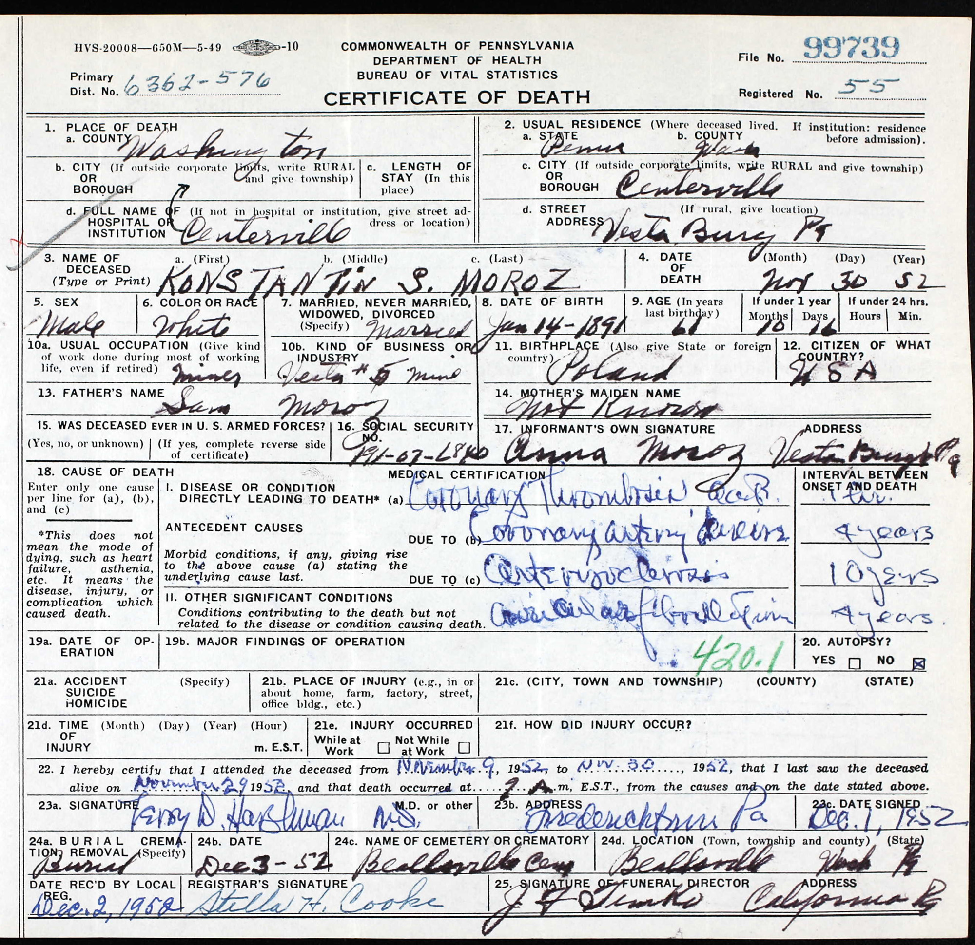 death certificate